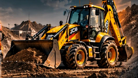 Экскаватор-погрузчик JCB с передним ковшом и задней стрелой — иллюстрация